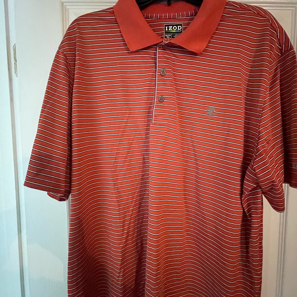 IZOD Men's Dark Orange Striped Polo Shirt